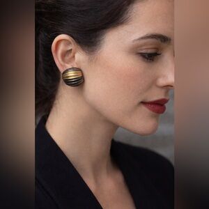 Givenchy Gold and Black Ribbed Earrings